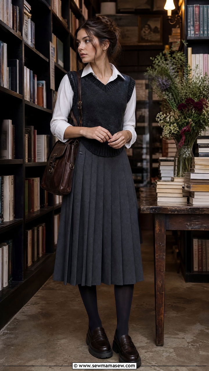 Pleated Skirt and Sweater Vest Book Launch Outfit - 25 Book launch outfit ideas
