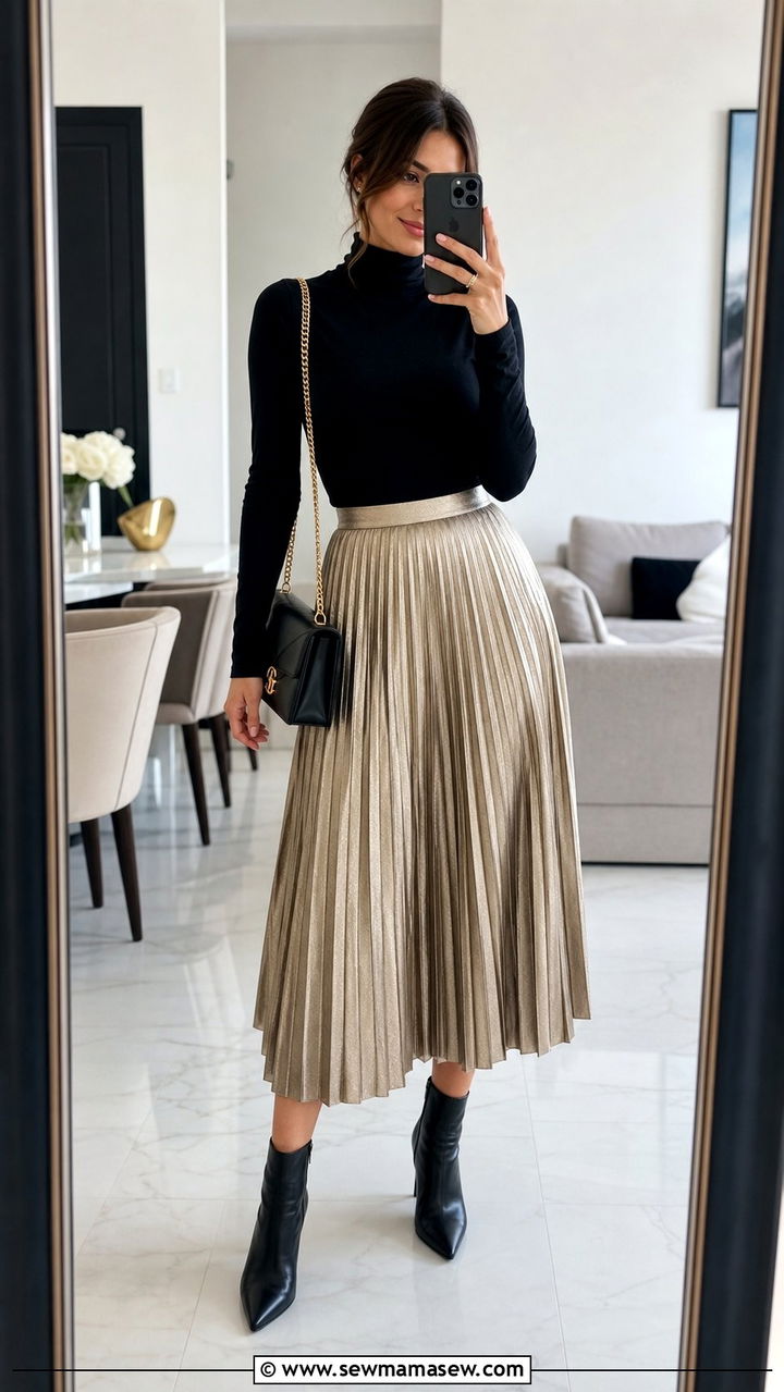 Pleated Skirt and Turtleneck Dinner Outfit - 25 dinner outfits Pinterest