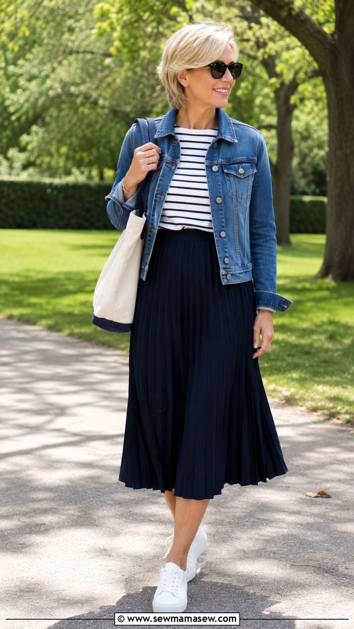 Pleated Skirt with Sneakers - 25 pleated skirt outfits for women over 40