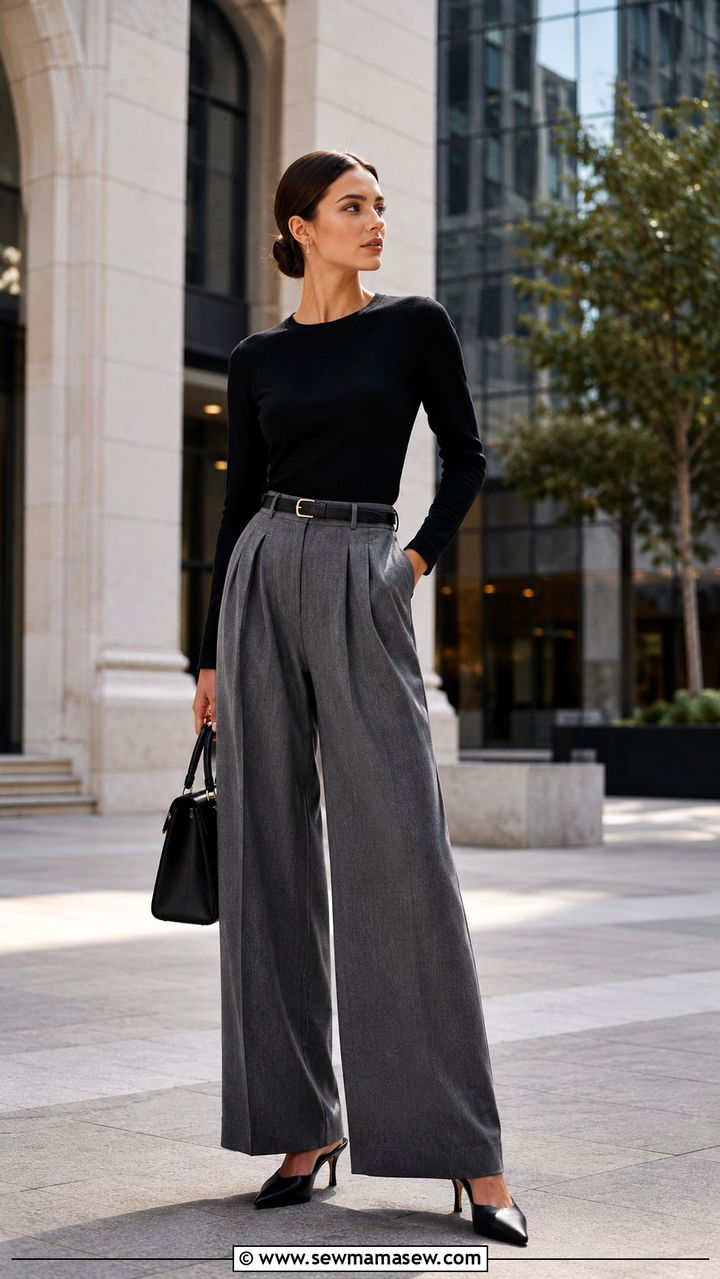 Pleated Wide Leg Pants With Fitted Knit - 30 chic wide leg pants outfit ideas