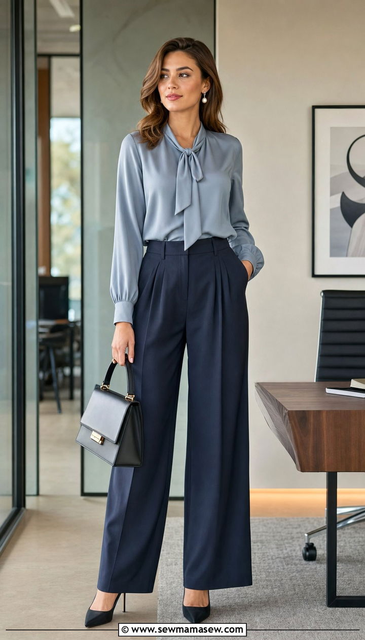 Pleated balloon pants with silk blouse - 35 balloon pants outfits for women