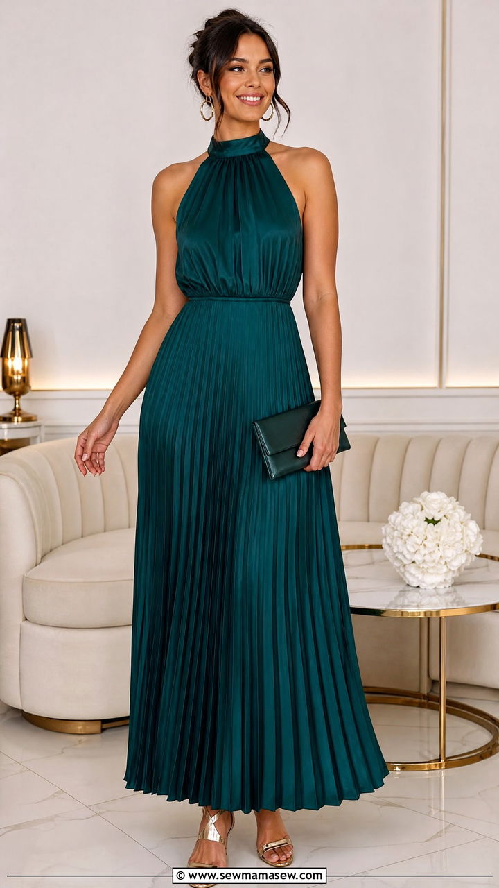 Pleated maxi dress with metallic heels and clutch - 35 How to style a maxi dress