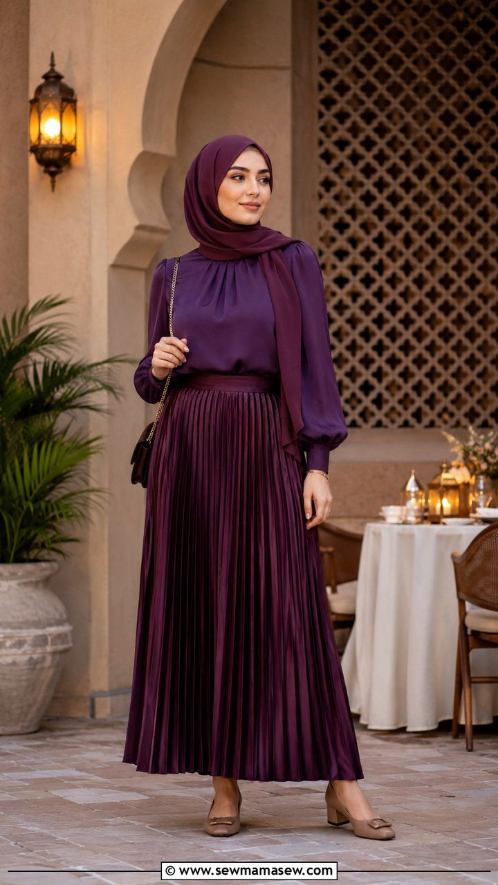 Pleated maxi skirt and blouse outfit - 30 Modest outfit ideas for Ramadan