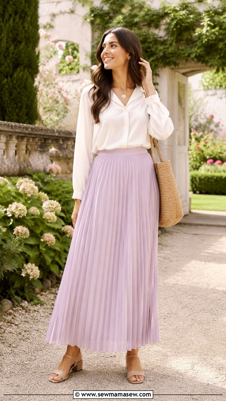 Pleated maxi skirt with blouse modest vacation outfit - 30 Modest outfit ideas for vacation