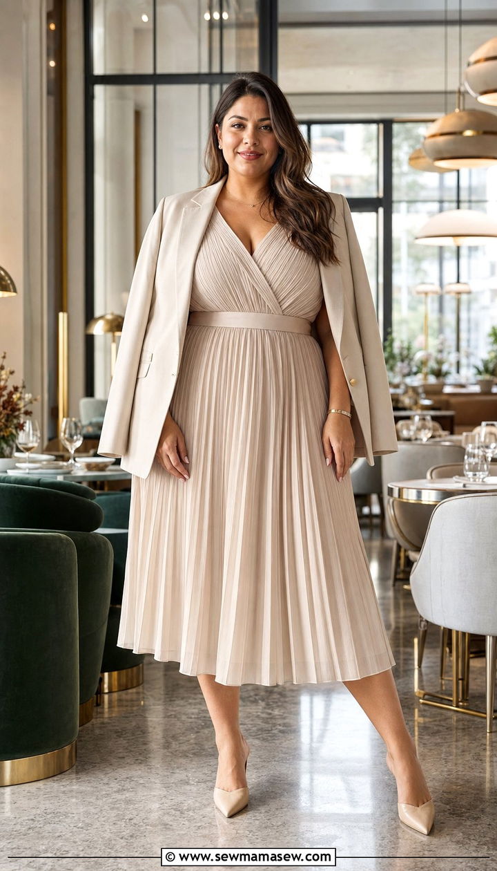 Pleated midi dress brunch outfit for pear shape - 35 Brunch outfits for pear shape