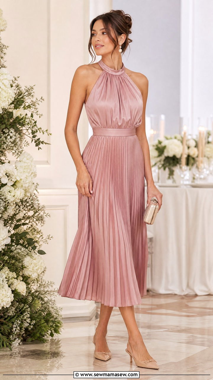 Pleated midi dress with kitten heels - 40 Summer outfits with dresses