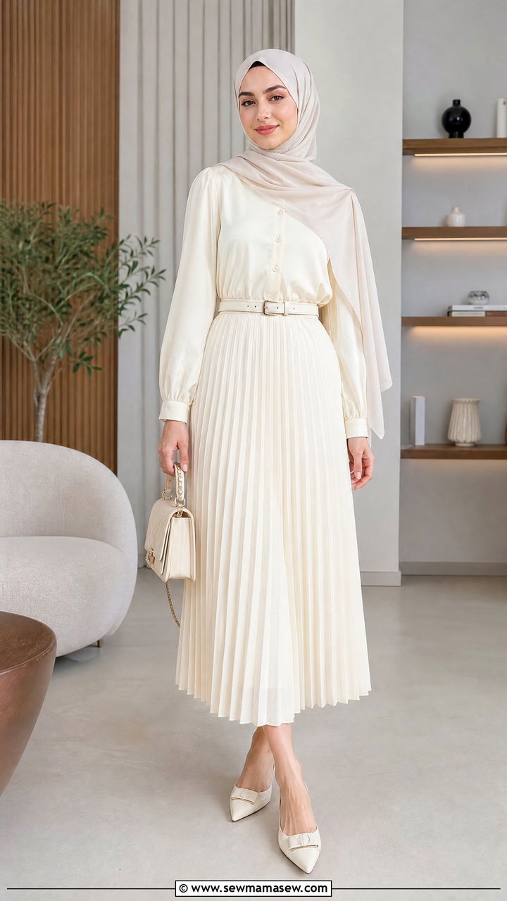 Pleated midi skirt and blouse set - 30 Modest outfit ideas for Eid