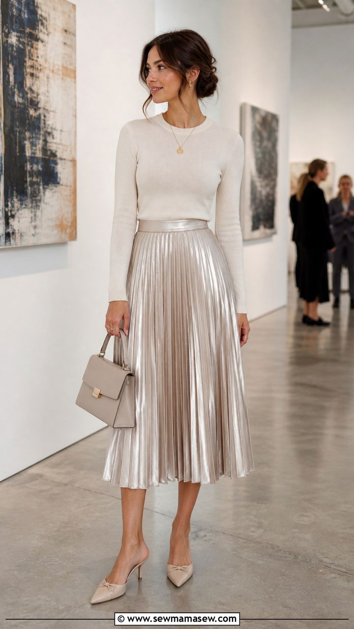 Pleated midi skirt and fitted knit top - 40 What to wear in Sydney