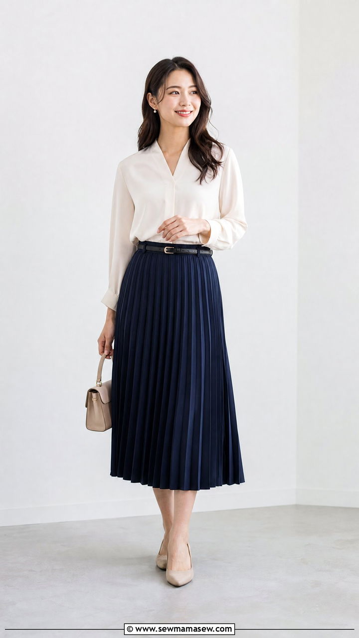 Pleated midi skirt and tucked blouse - 35 Medical conference outfit ideas