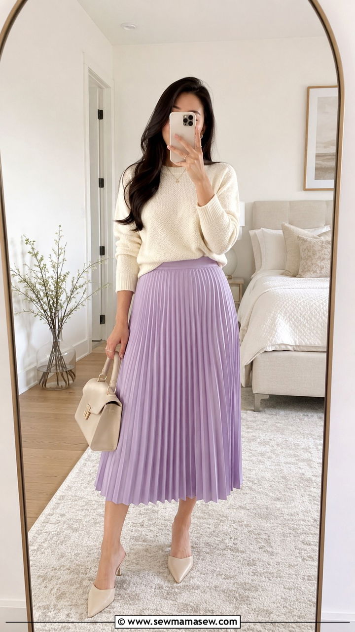 Pleated midi skirt and tucked in knit sweater - 30 How to style a midi skirt in spring