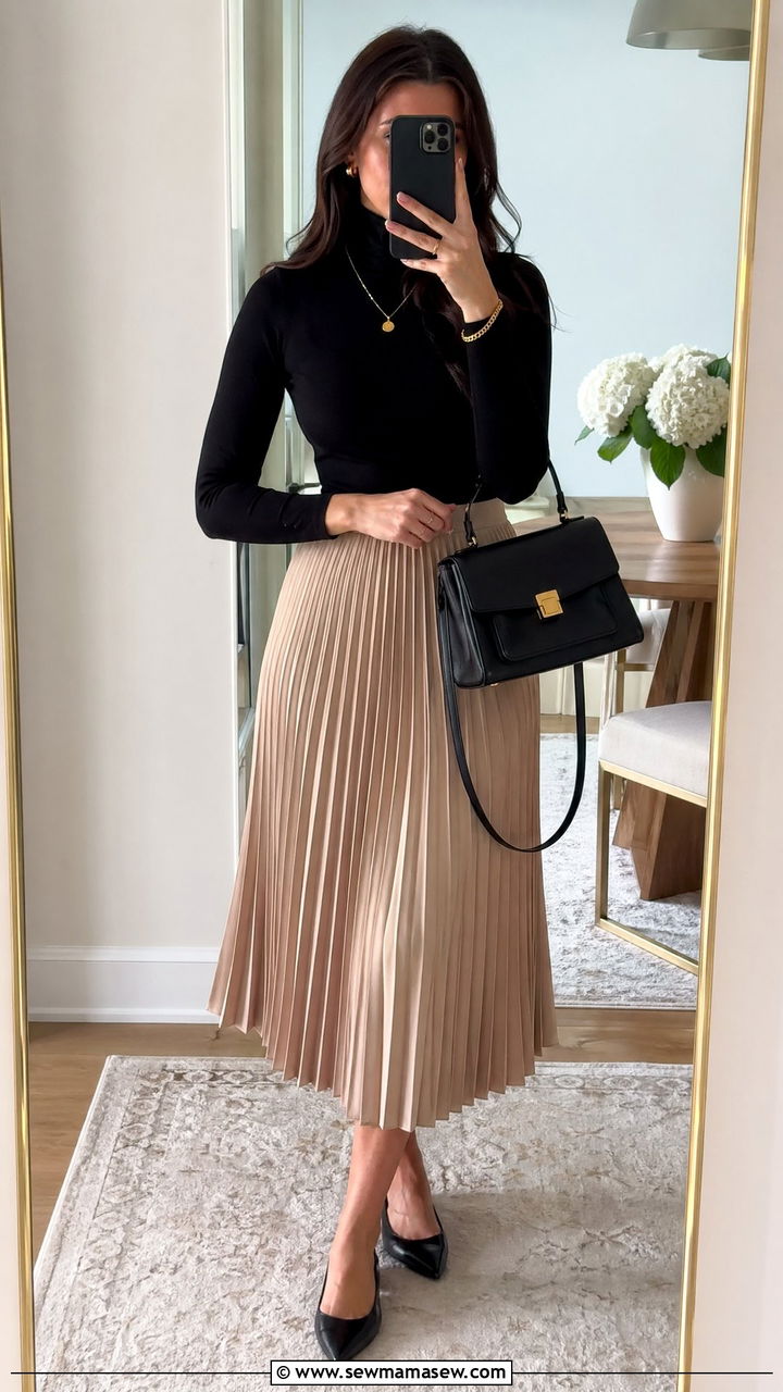 Pleated midi skirt with a fitted turtleneck - 35 elegant outfits for women