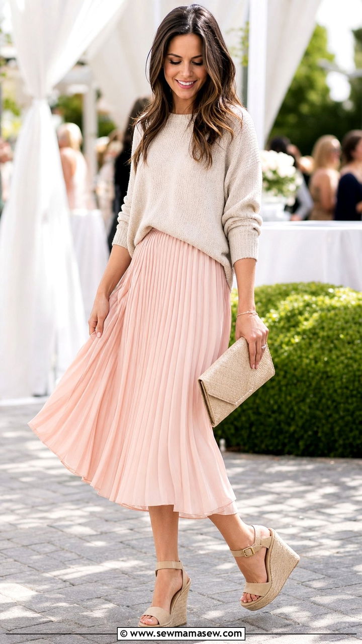 Pleated midi skirt with espadrille wedges - 25 Spring outfits with espadrilles