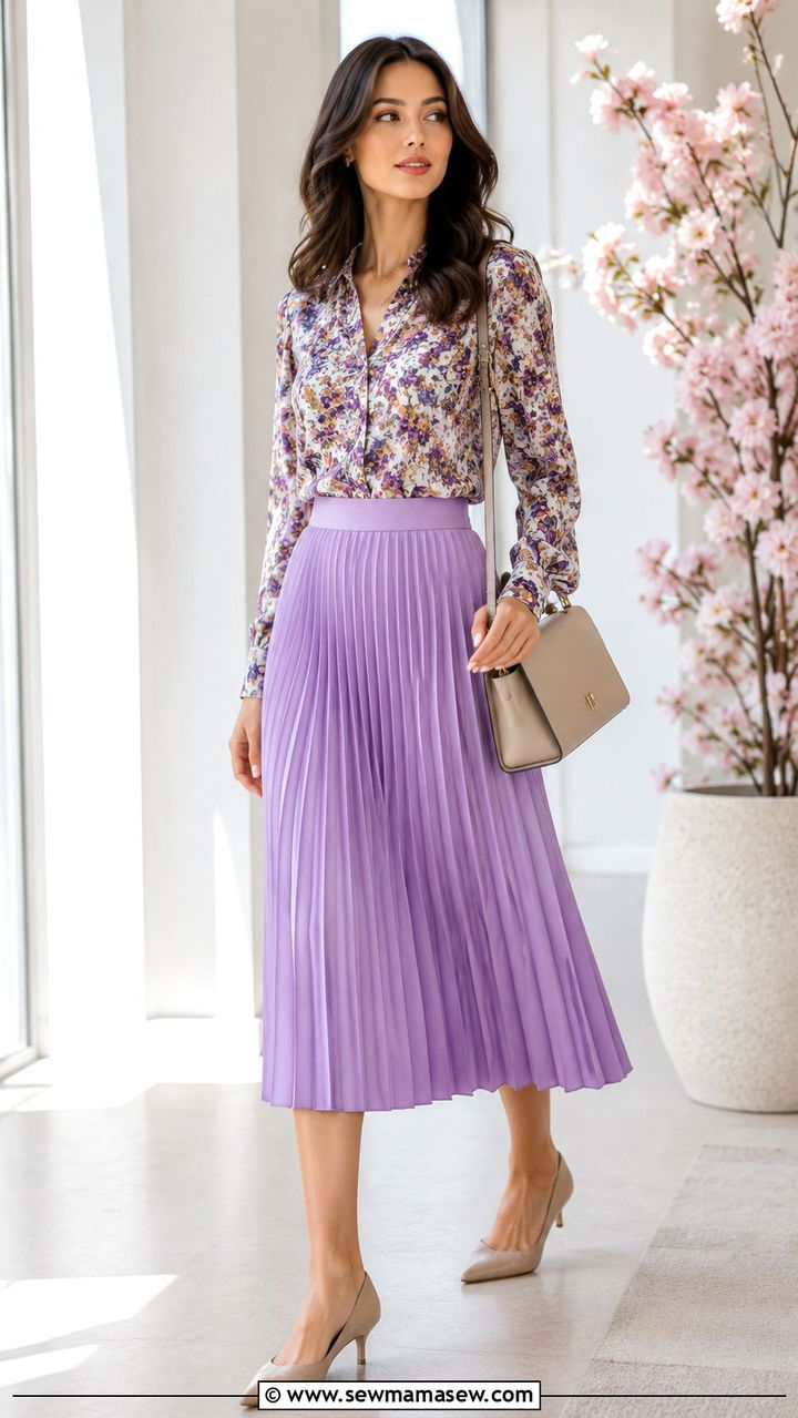 Pleated midi skirt with fitted blouse - 30 Spring capsule wardrobe for work