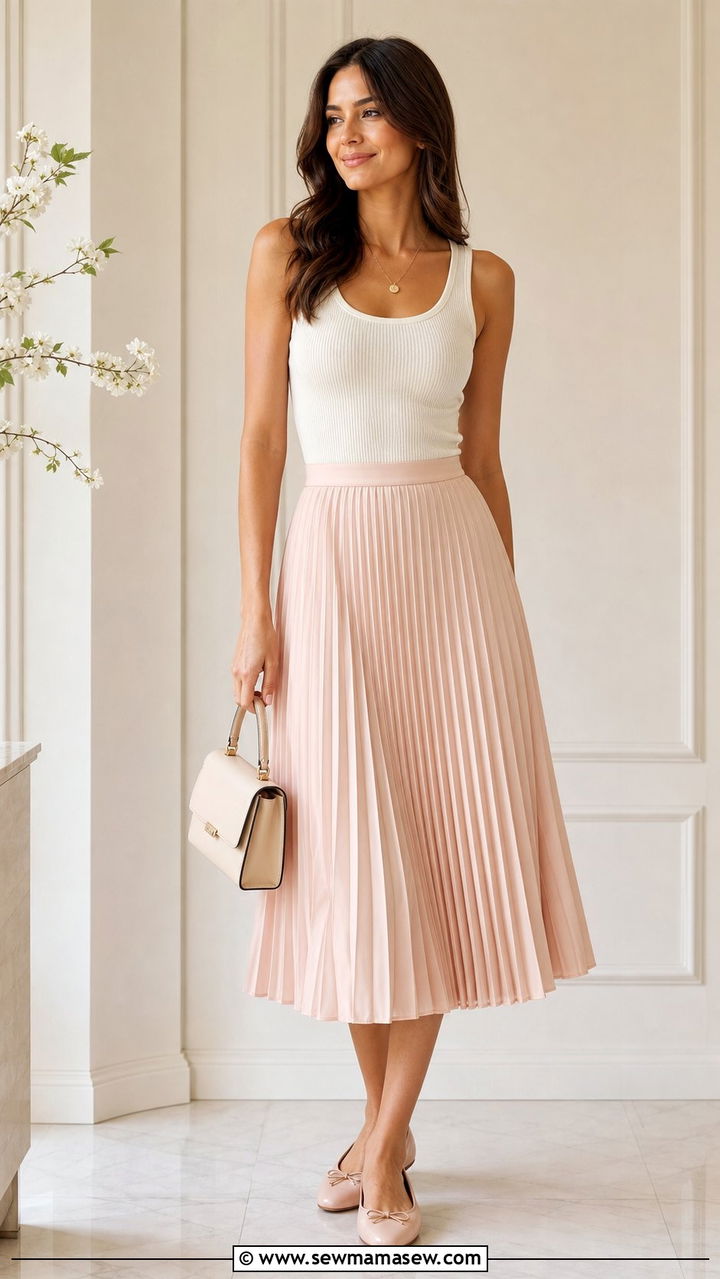 Pleated midi skirt with fitted tank brunch outfit - 35 Brunch outfits for tall women