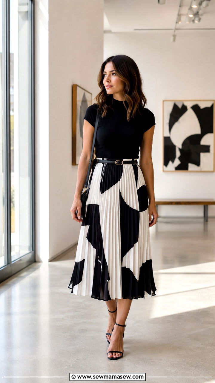 Pleated midi skirt with heeled sandals - 30 Midi skirt outfit ideas with heels