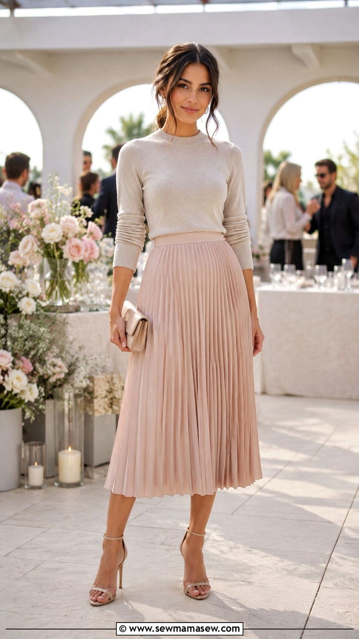 Pleated midi skirt with knit top petite - 30 classy outfits for short women