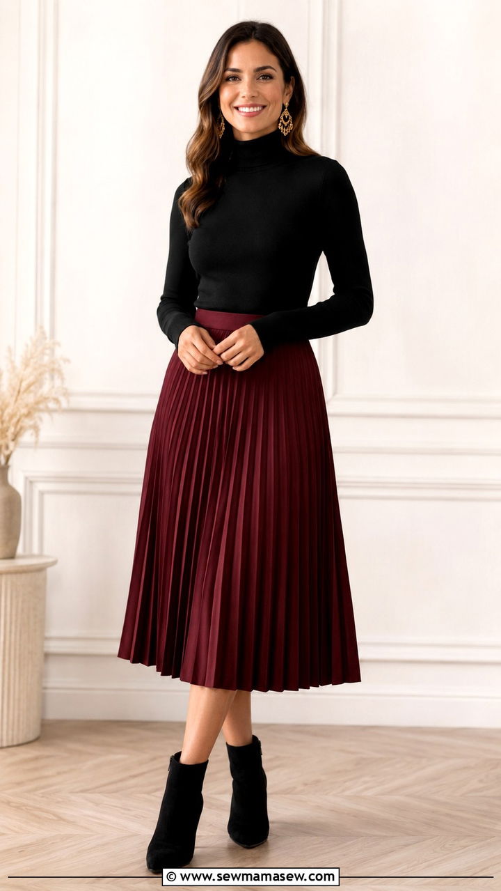 Pleated midi skirt with slim fit turtleneck - 25 Virtual presentation outfit ideas