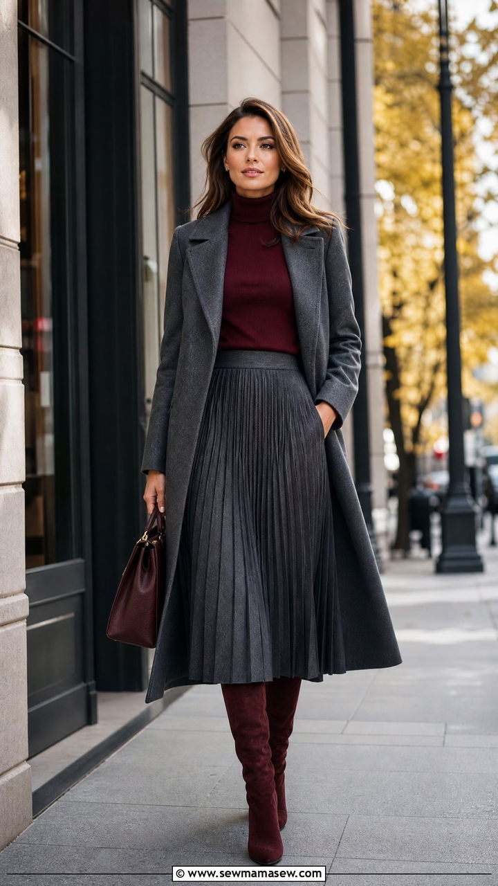 Pleated midi skirt with turtleneck office - 30 Stylish office outfit ideas