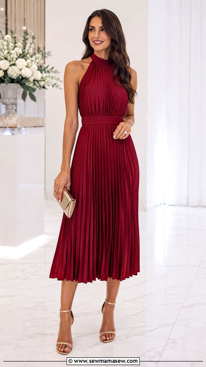 Pleated plisse midi - 25 Wedding guest outfit ideas tall women