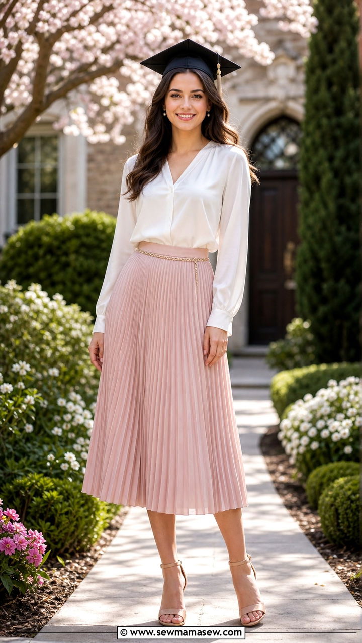 Pleated skirt and silk blouse graduation outfit - 40 graduation outfits