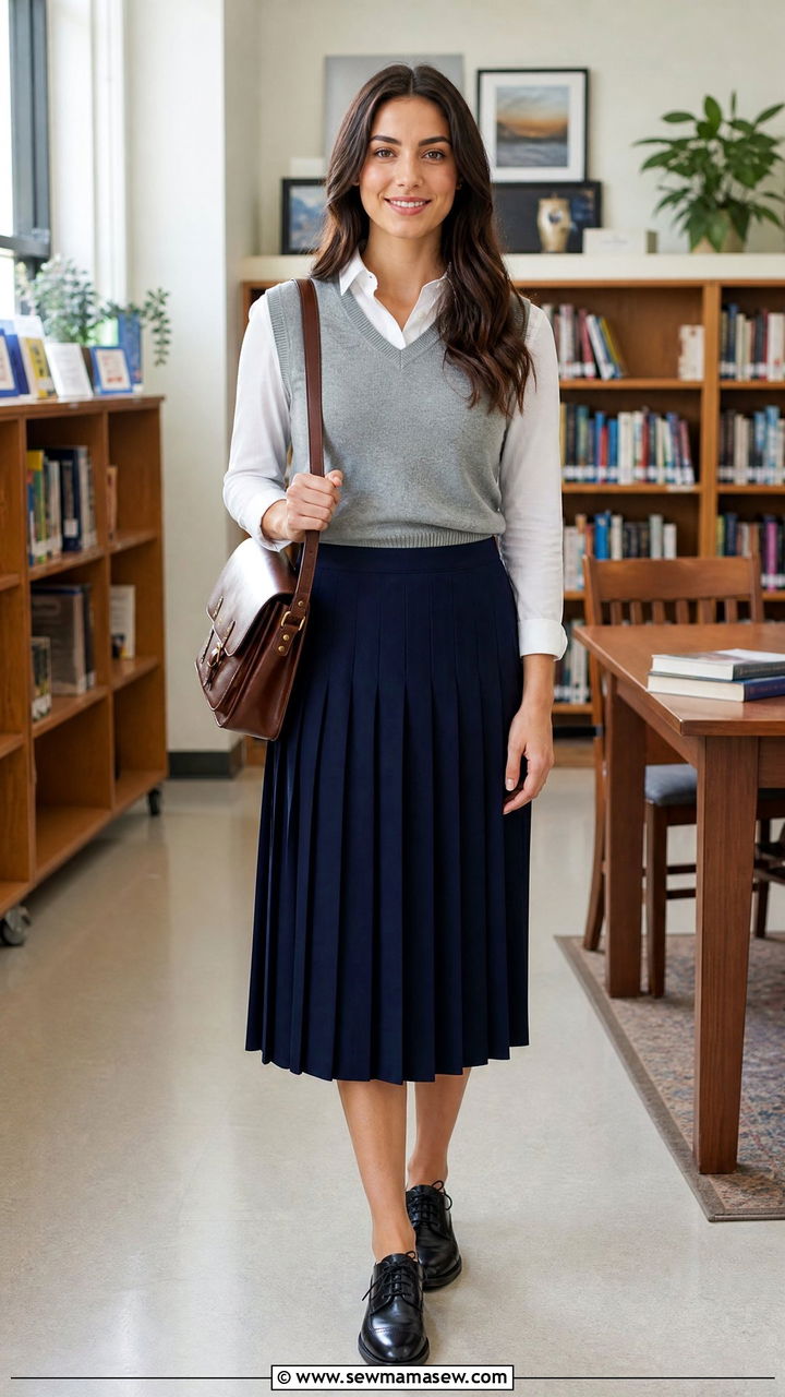 Pleated skirt and sweater vest teacher outfit - 30 Elementary teacher outfit ideas