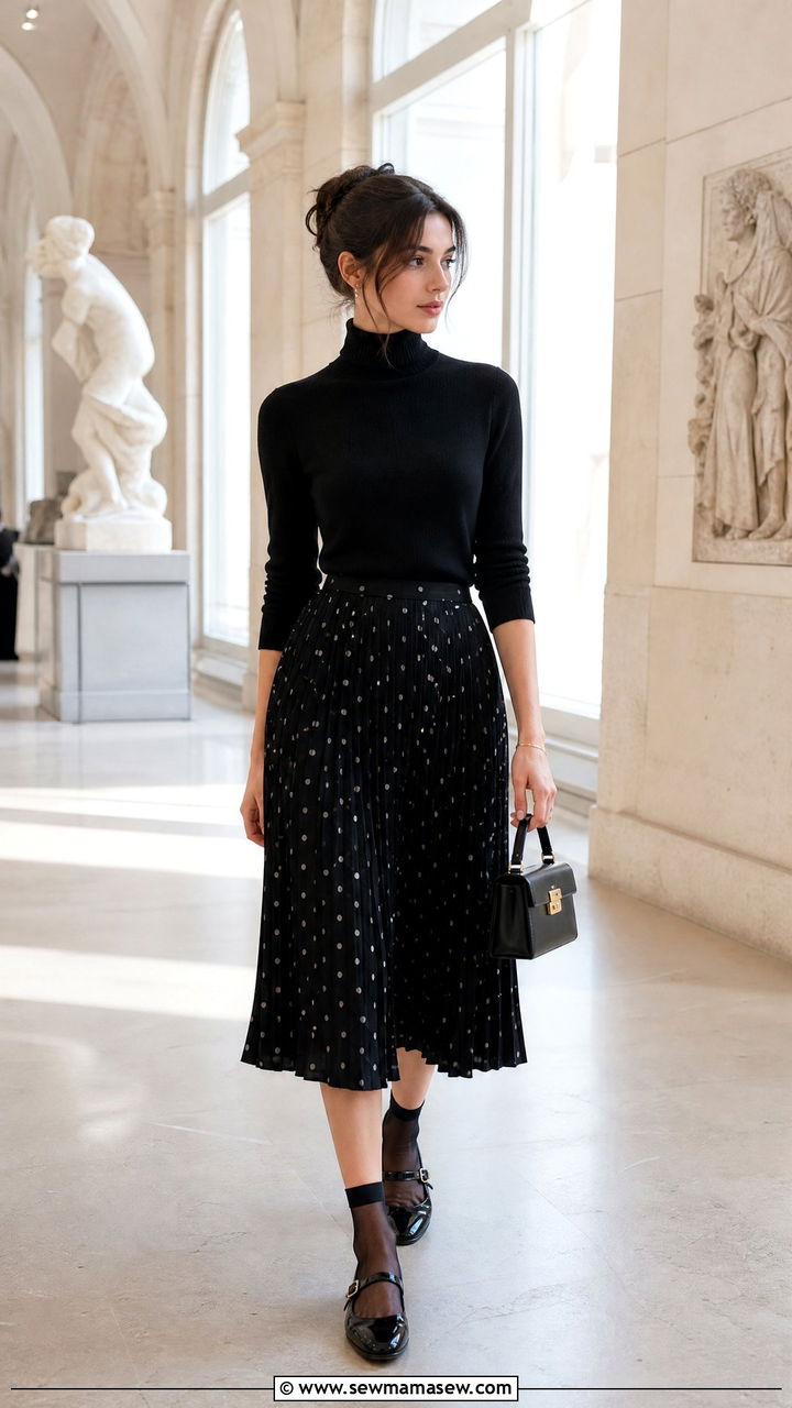 Pleated skirt with Mary Jane flats outfit - 25 spring pleated skirt outfit ideas