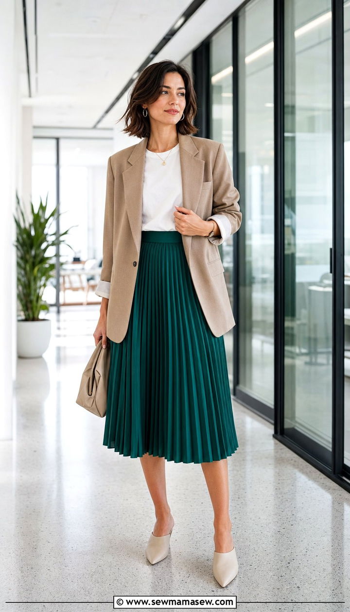 Pleated skirt with blazer outfit spring - 35 Casual chic spring outfit ideas 2026