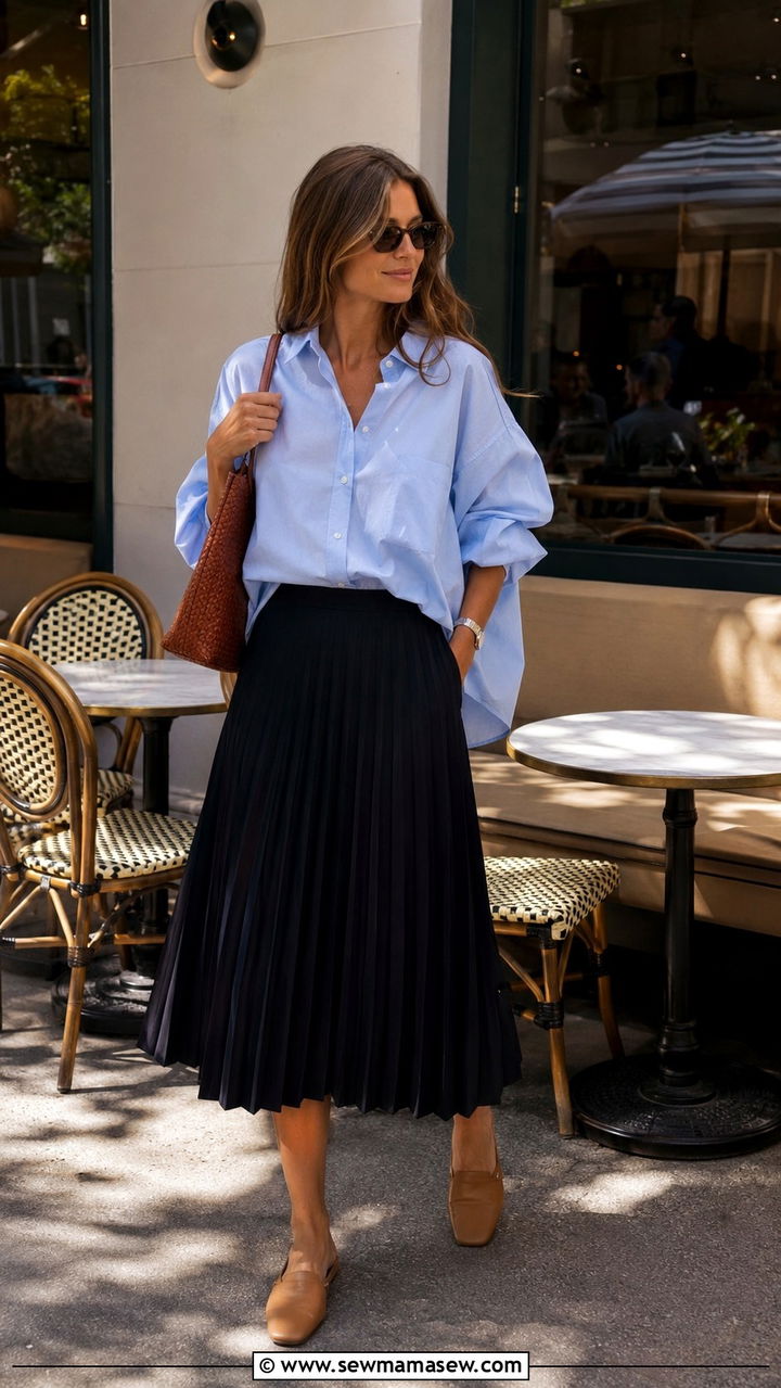 Pleated skirt with button down shirt - 30 casual pleated skirt outfits