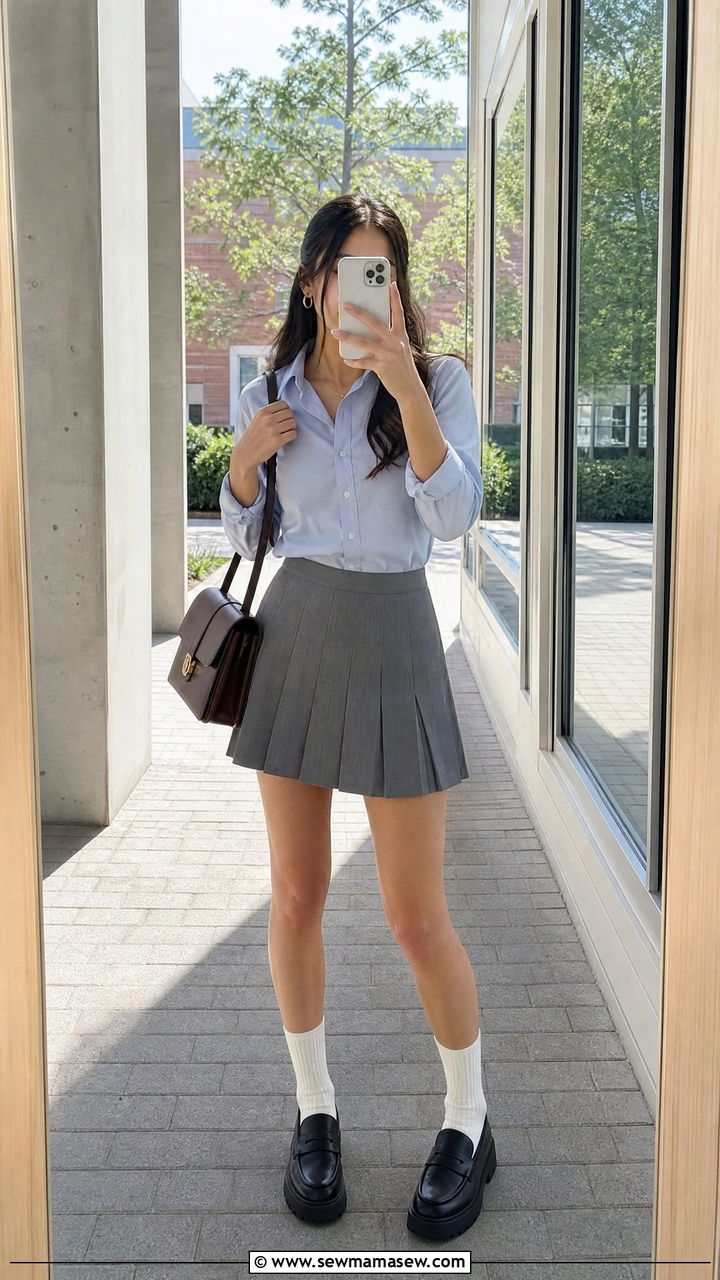 Pleated skirt with chunky loafers and socks - 25 spring pleated skirt outfit ideas