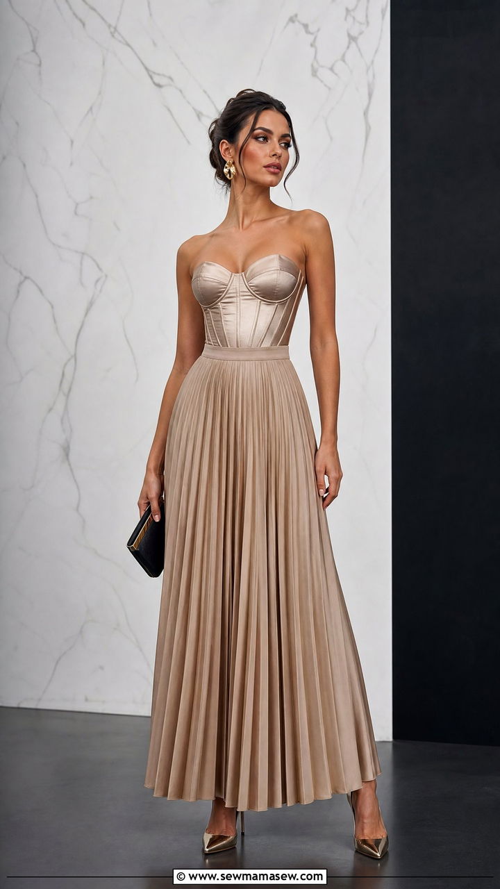 Pleated skirt with corset top and stilettos - 40 pleated skirt outfit ideas