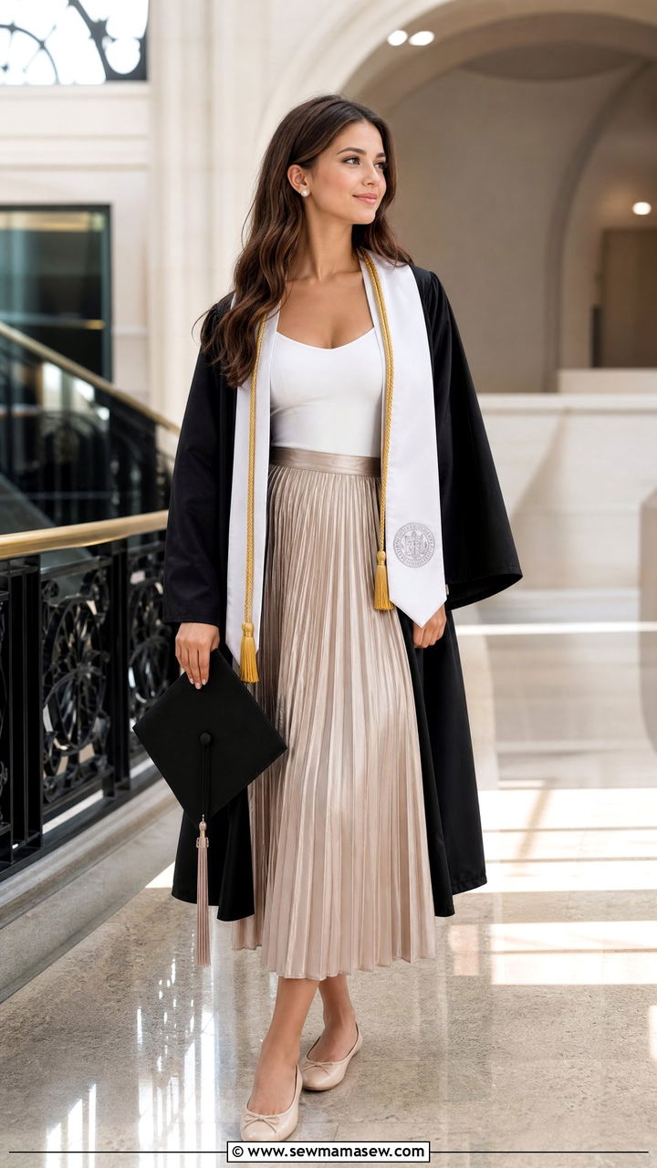 Pleated skirt with fitted top - 35 graduation outfit ideas for women