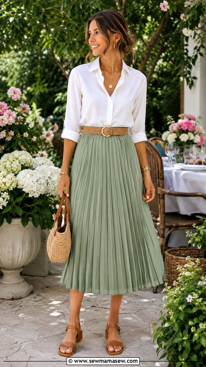 Pleated skirt with trench coat and sneakers - 30 Spring outfits with pleated skirts