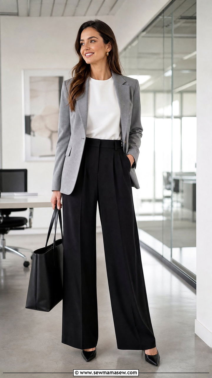 Pleated wide leg pants work outfit - 25 Business casual outfits with wide leg pants