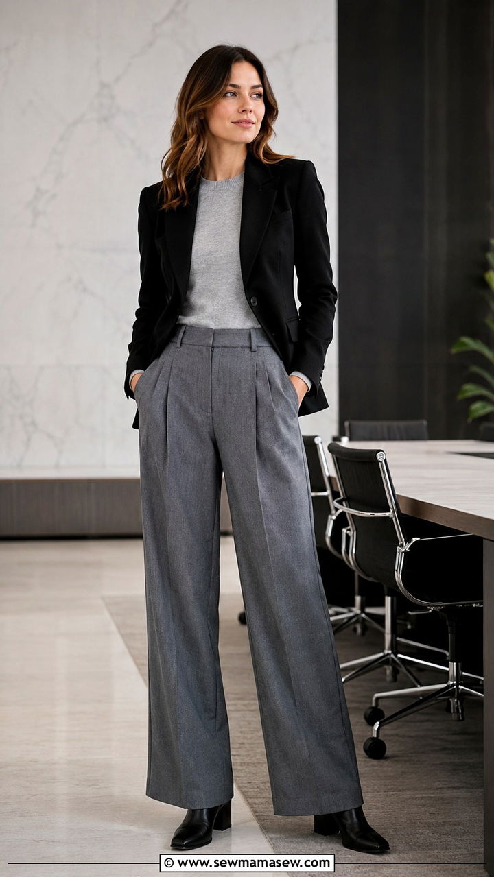 Pleated wide leg trousers with a fitted blazer - 25 Wide leg trousers outfit ideas with a blazer