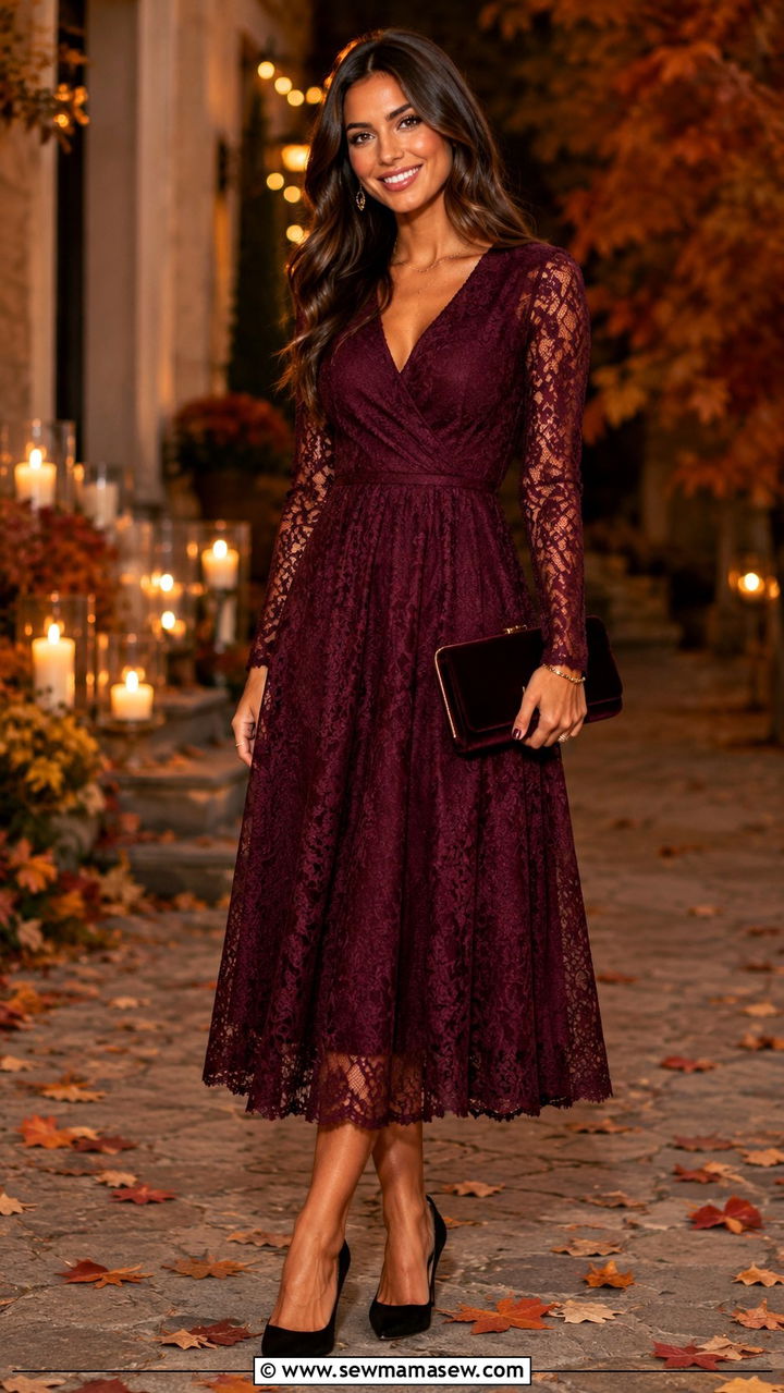 Plum Lace Dress For Fall Wedding - 20 Wedding guest outfit ideas lace dress 2026