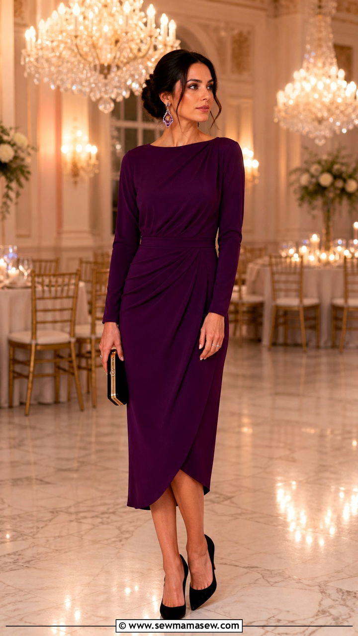 Plum Long Sleeve Dress Wedding Guest - 40 classy wedding guest outfit ideas