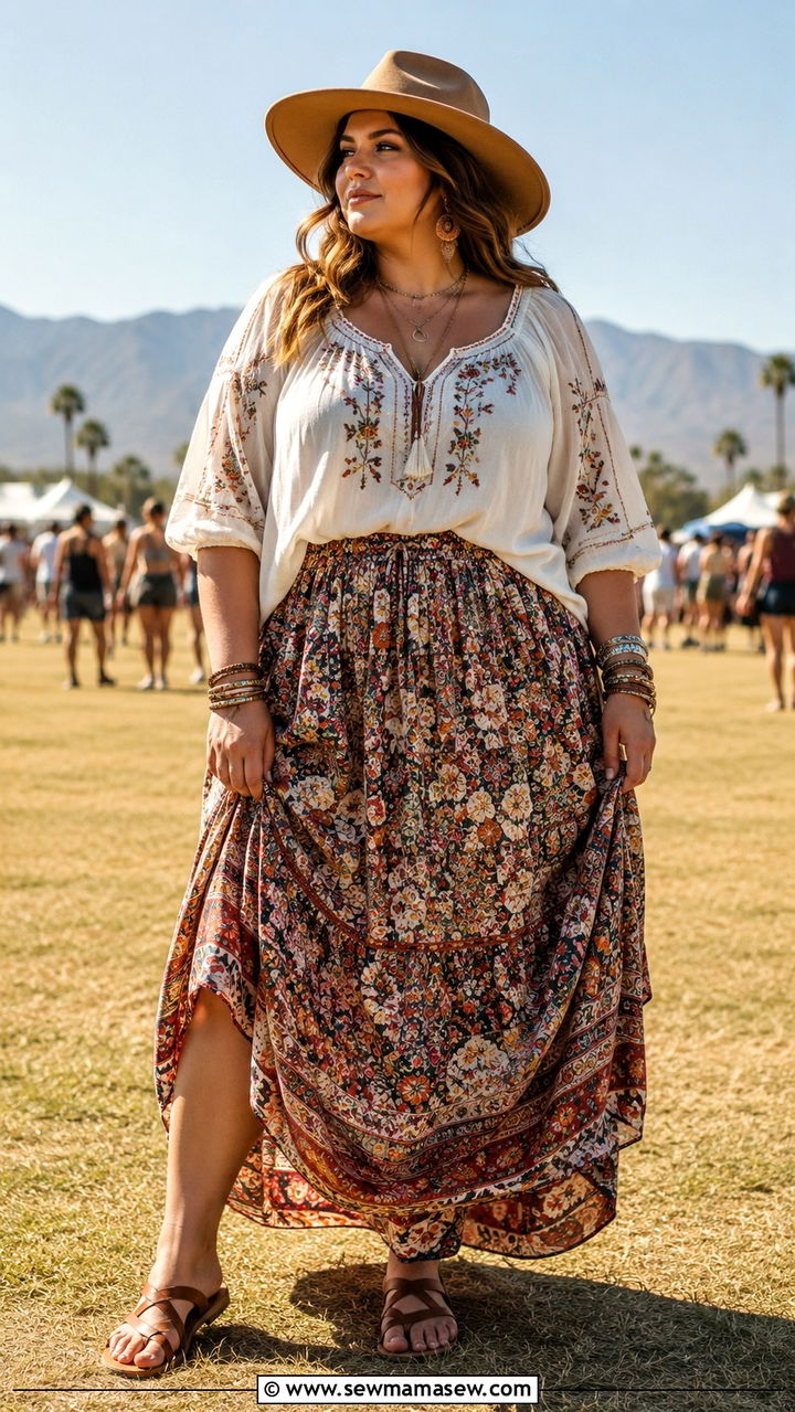 Plus Size 28 Boho Maxi Skirt With Peasant Blouse - 25 Plus size outfit ideas size 28