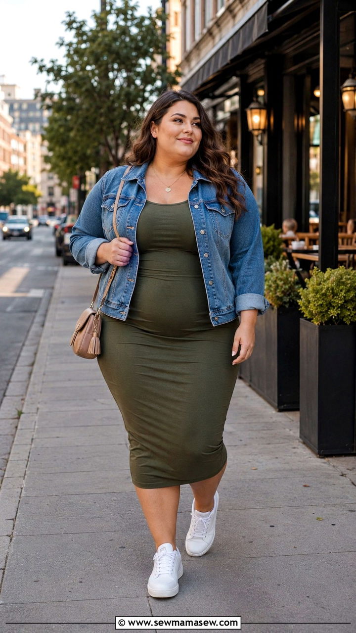 Plus Size 28 Denim Jacket With Bodycon Dress - 25 Plus size outfit ideas size 28