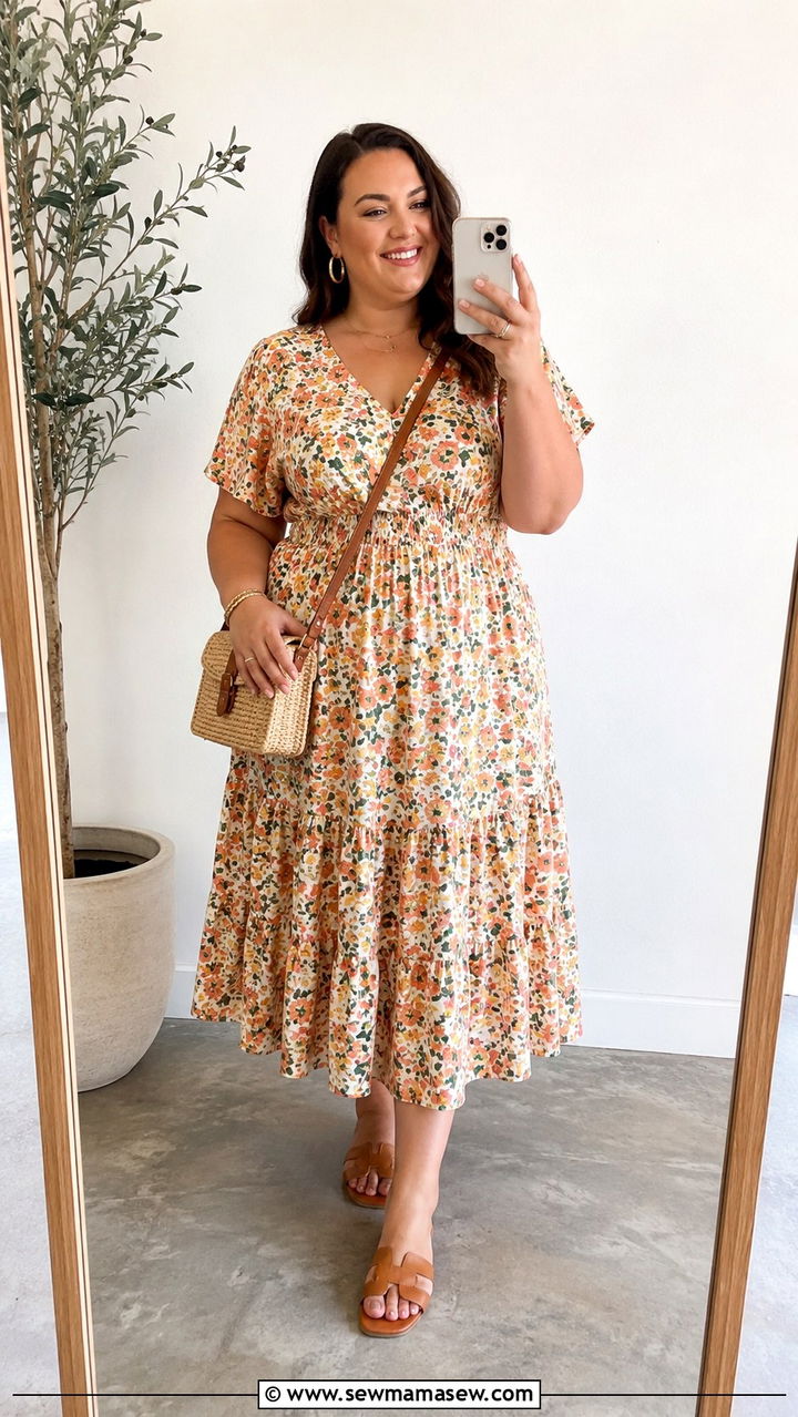 Plus Size 28 Floral Midi Dress With Sandals - 25 Plus size outfit ideas size 28