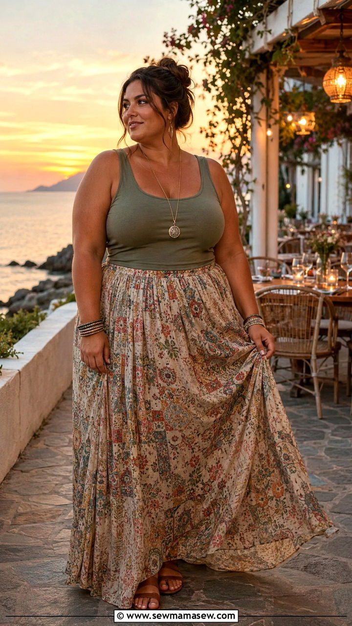 Plus Size 28 Flowy Maxi Skirt With Fitted Tank Top - 25 Plus size outfit ideas size 28