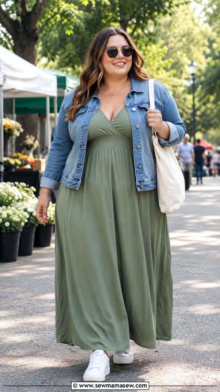 Plus Size 28 Maxi Dress With Denim Jacket - 25 Plus size outfit ideas size 28