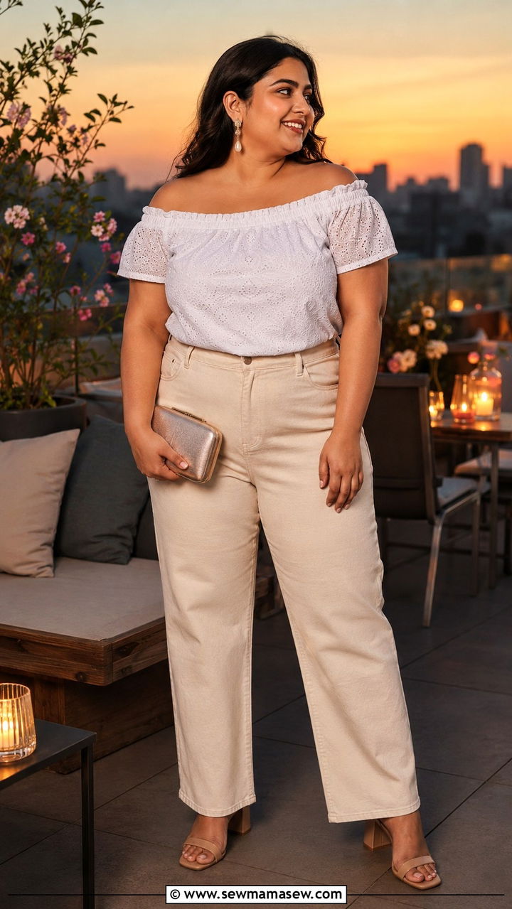 Plus Size 28 Off Shoulder Top With Straight Leg Pants - 25 Plus size outfit ideas size 28