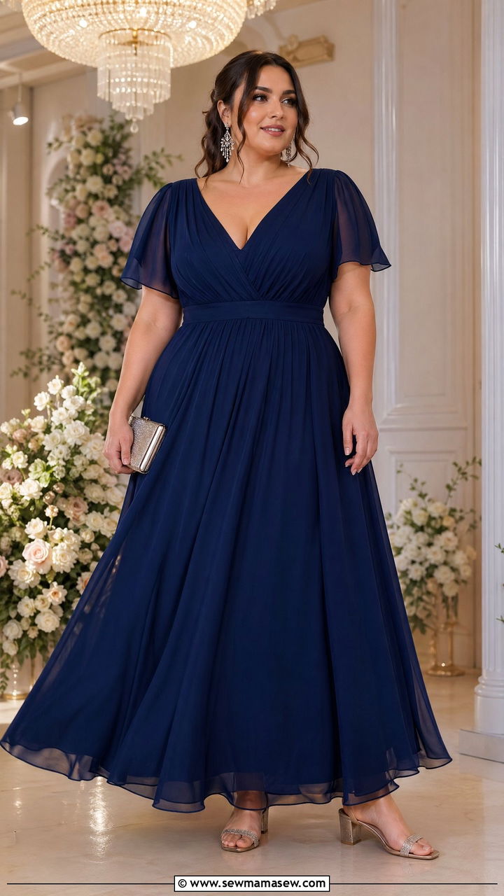 Plus Size A Line Chiffon Maxi Dress with Block Heels - 35 Evening wedding guest outfits