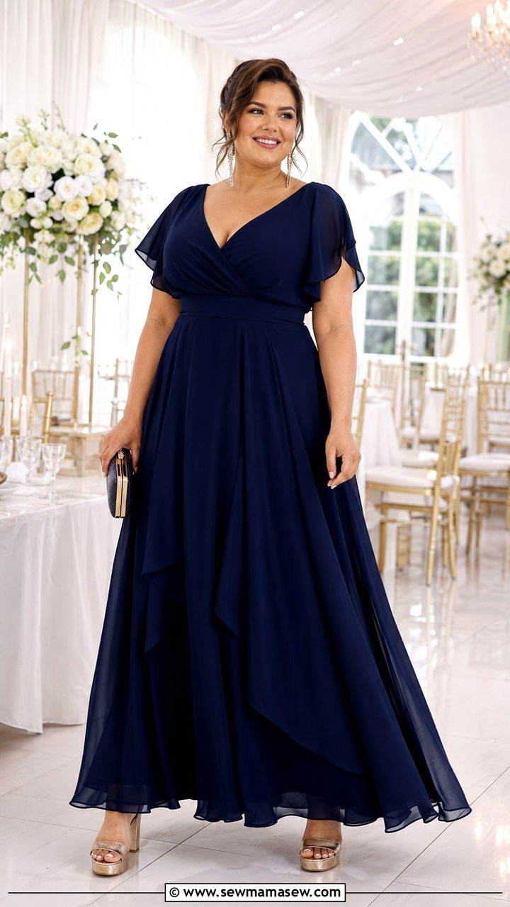 Plus Size A Line Chiffon Maxi with Platform Heels - 25 Wedding guest outfit ideas A line dress