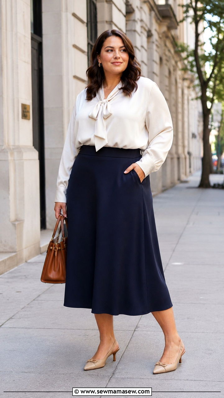 Plus Size A Line Skirt and Blouse Outfit - 20 Plus size outfit ideas size 12