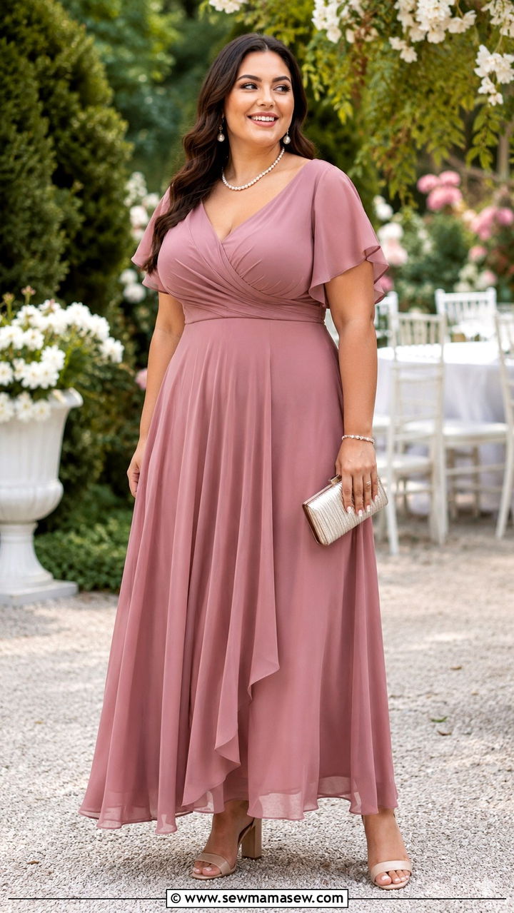 Plus Size ALine Chiffon Maxi Dress Wedding Guest Outfit - 25 Wedding guest outfit ideas size 20