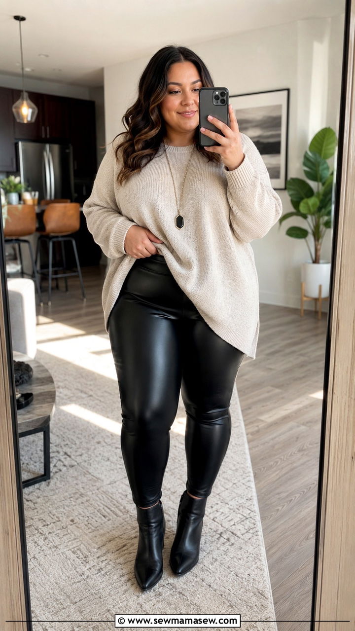 Plus Size Amazon Faux Leather Leggings With Tunic Sweater - 25 Plus size Amazon finds outfit ideas