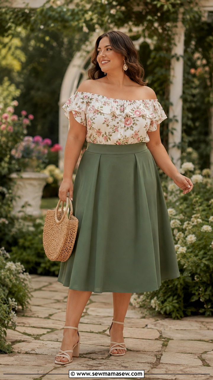 Plus Size Amazon Off Shoulder Top With A Line Skirt - 25 Plus size Amazon finds outfit ideas