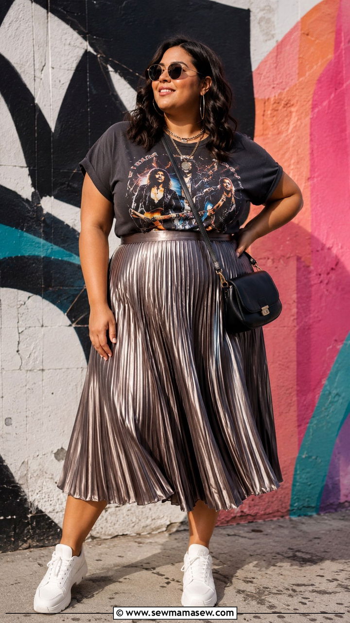 Plus Size Amazon Pleated Midi Skirt With A Graphic Tee - 25 Plus size Amazon finds outfit ideas