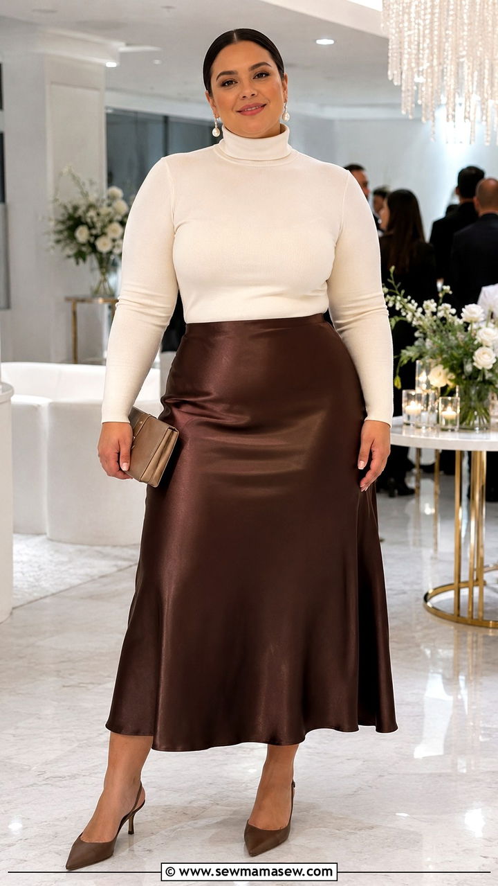 Plus Size Amazon Satin Midi Skirt With Fitted Turtleneck - 25 Plus size Amazon finds outfit ideas